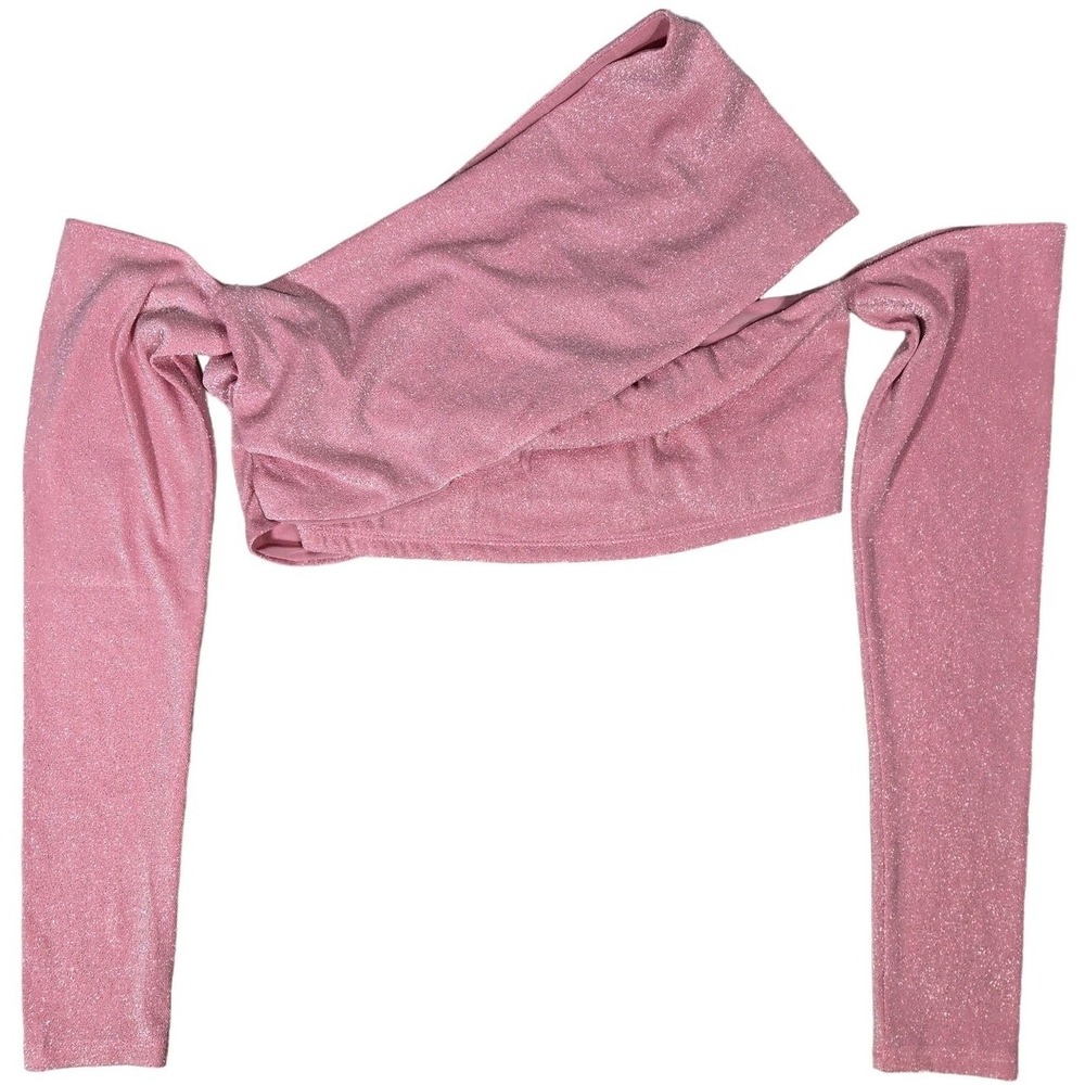 Naked Wardrobe Pink Sparkle Long Sleeve Wrap Crop Top Shirt Womens Size L T2285